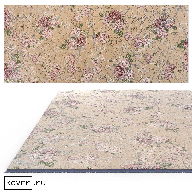 Shabby Chic Pink-Rose Wool Rug 3D model image 1