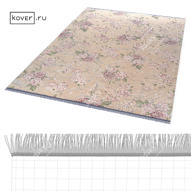 Shabby Chic Pink-Rose Wool Rug 3D model image 2