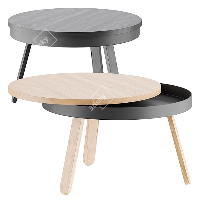 Modern Oak-BLCK CoffeeTable Storage Ø60cm 3D model image 1