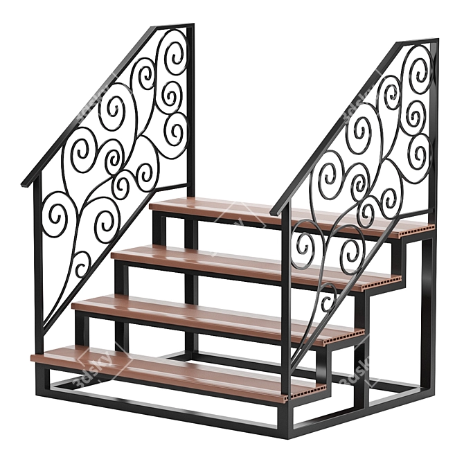 Forged DPC Step Metal Staircase 3D model image 1