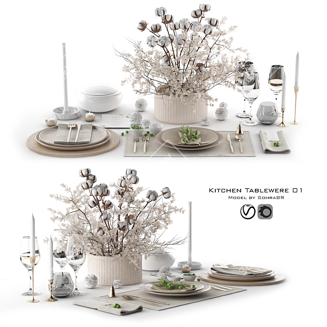 Title: Decor Set with Tableware 3D model image 1