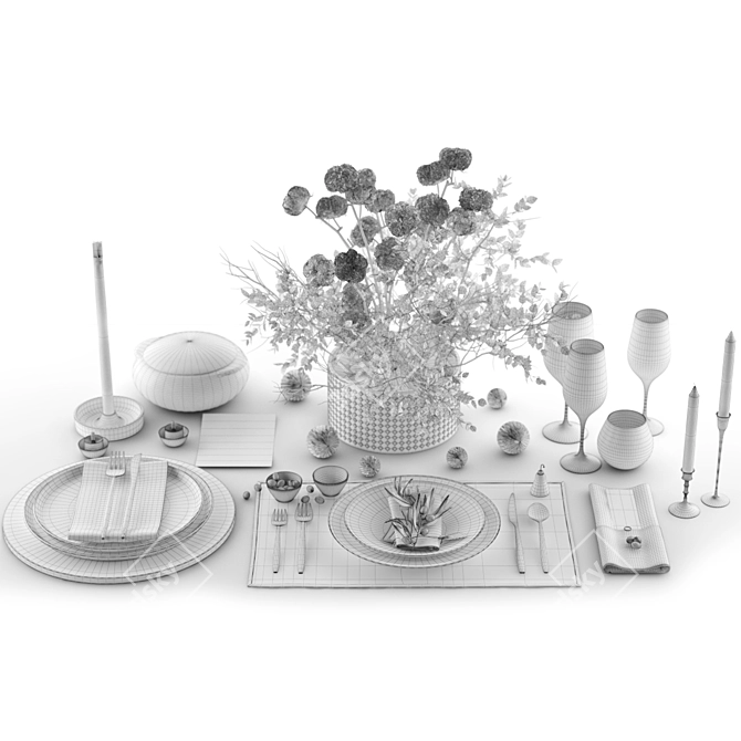 Title: Decor Set with Tableware 3D model image 5