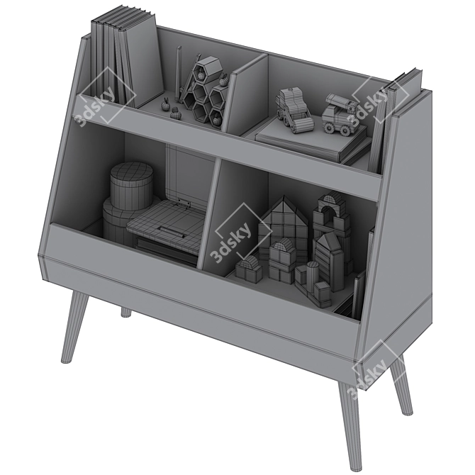 Walnut & White Mid-Century Bookcase 3D model image 7