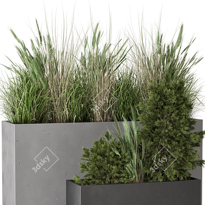 Rusty Concrete Pot with Outdoor Bush 3D model image 2