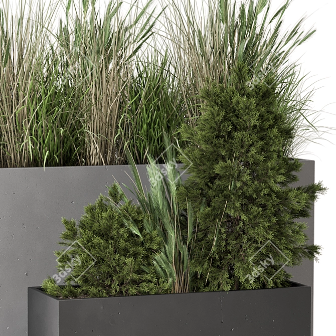 Rusty Concrete Pot with Outdoor Bush 3D model image 3