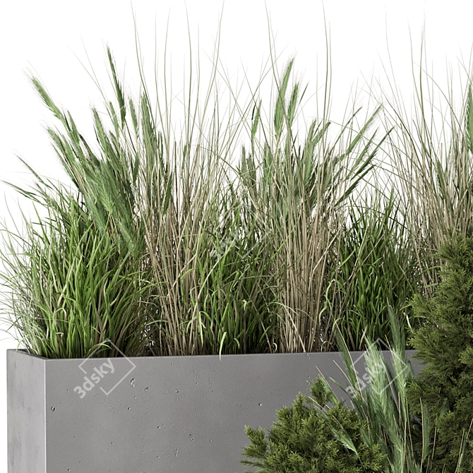 Rusty Concrete Pot with Outdoor Bush 3D model image 4