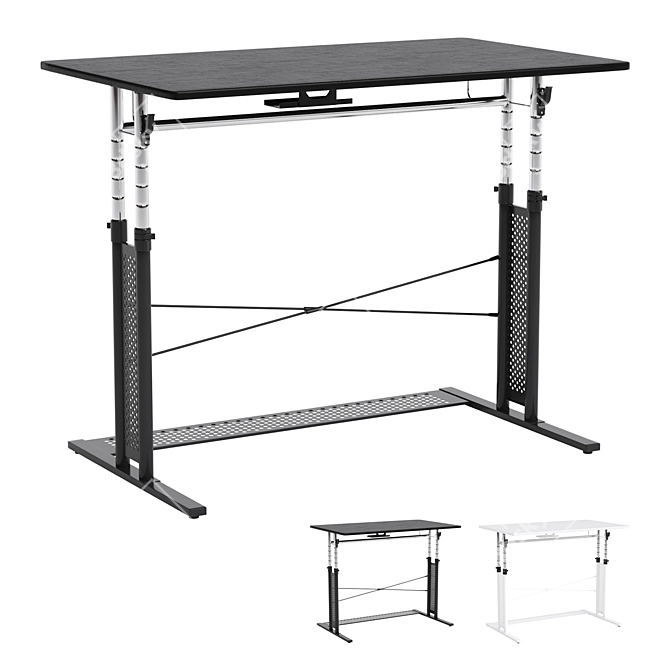 Gaming Desk Black and White 3D model image 7