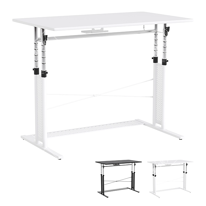 Gaming Desk Black and White 3D model image 1