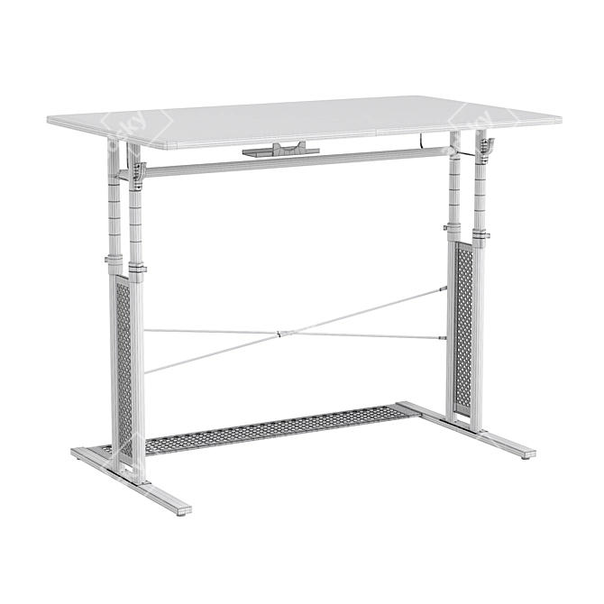 Gaming Desk Black and White 3D model image 5