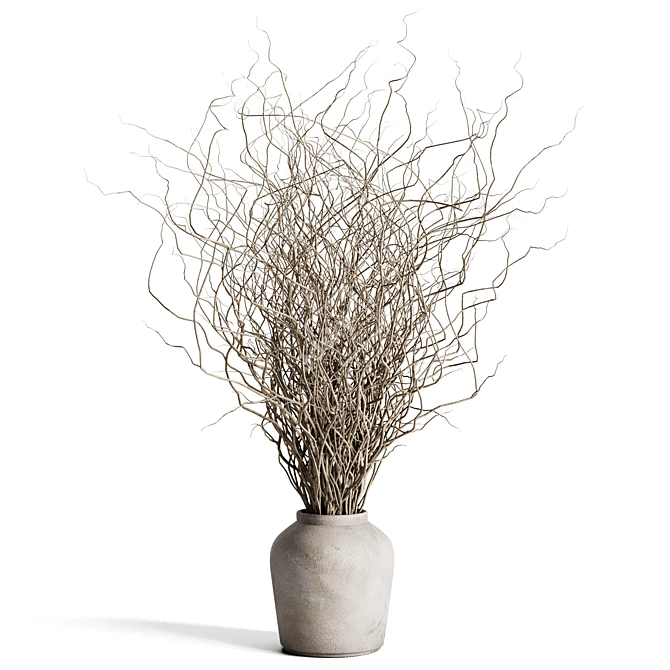 Concrete Vase Dried Branches Bouquet 3D model image 1