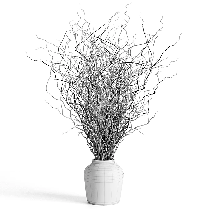 Concrete Vase Dried Branches Bouquet 3D model image 4