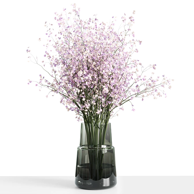 Pink Floral Bouquet in Green Glass Vase 3D model image 1