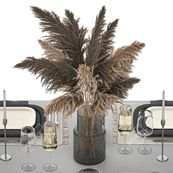 Eco Style Table Setting for 4 with Dried Cortaderia Bouquet 3D model image 4