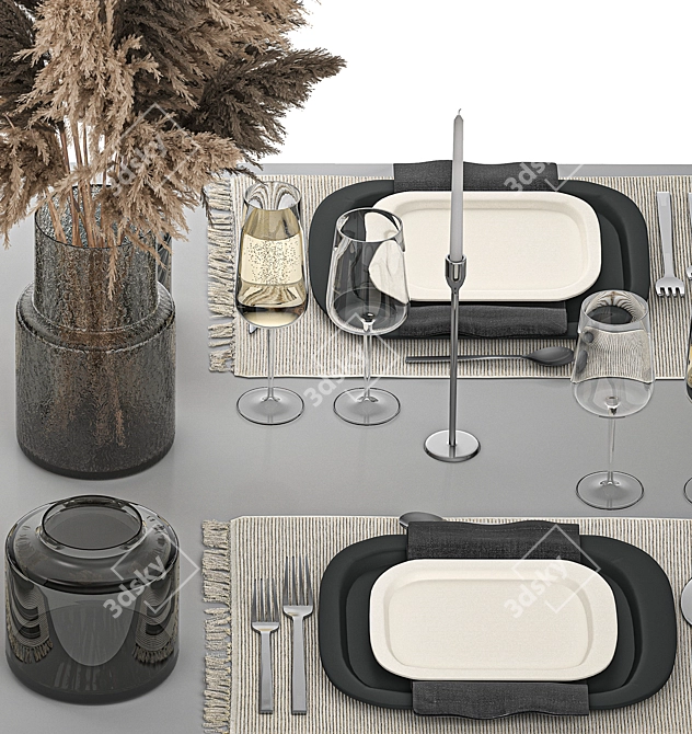 Eco Style Table Setting for 4 with Dried Cortaderia Bouquet 3D model image 6