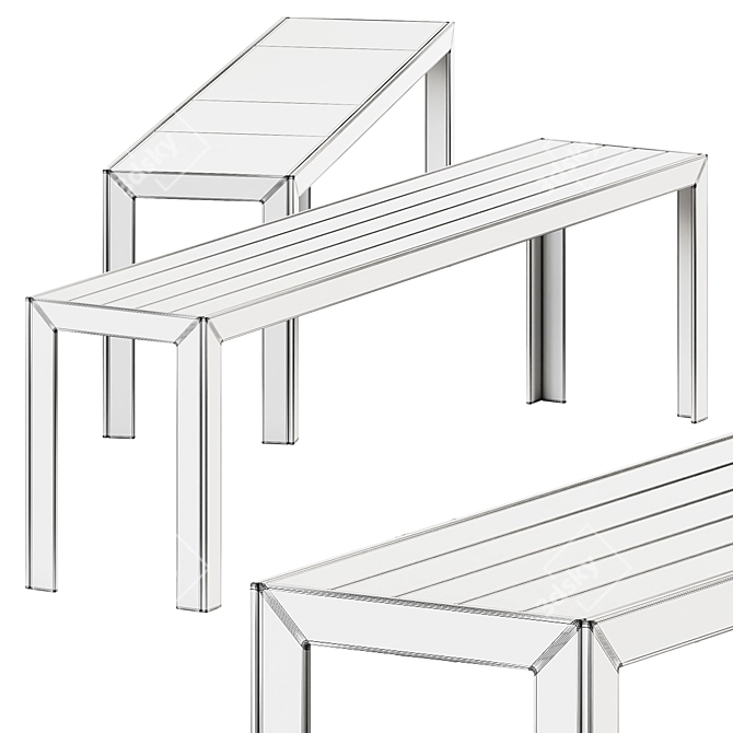 Urban Fusion Wooden Bench, 161cm 3D model image 3