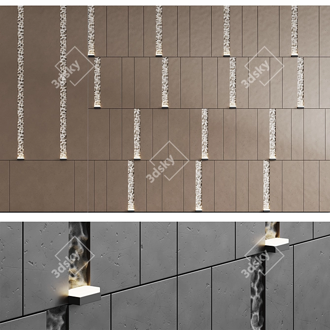 Modern Stone and Metal Wall Panel 3D model image 1