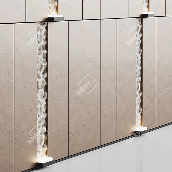 Modern Stone and Metal Wall Panel 3D model image 2