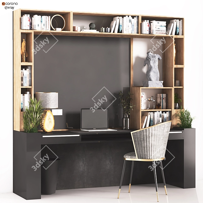 Modern Home Office Work Desk 3D model image 1