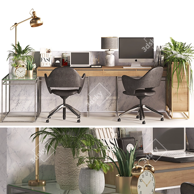 Modern Home Office Work Desk 3D model image 5