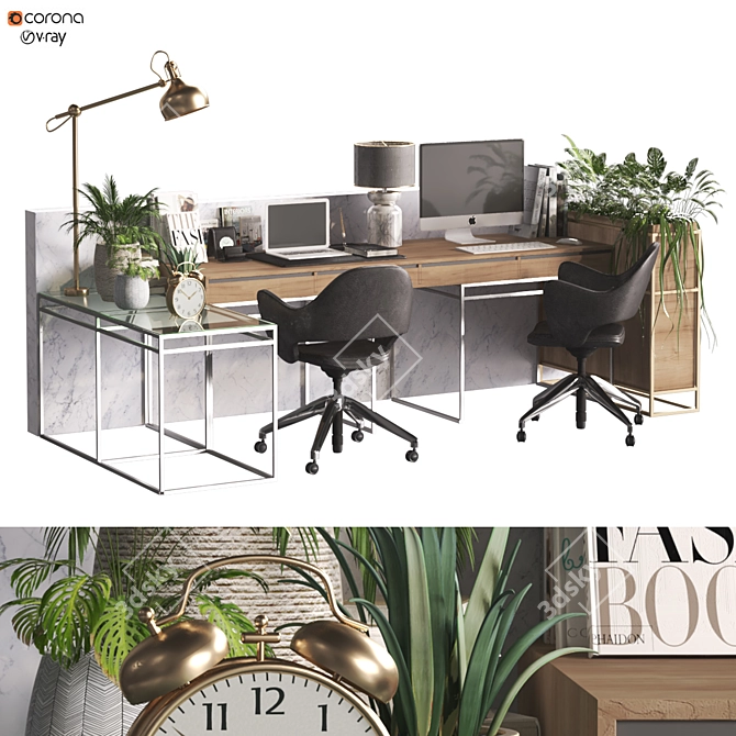 Modern Home Office Work Desk 3D model image 1