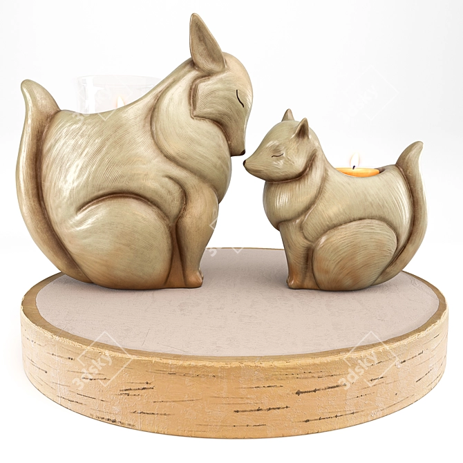 Sleek Fox Candle Holder 3D model image 1