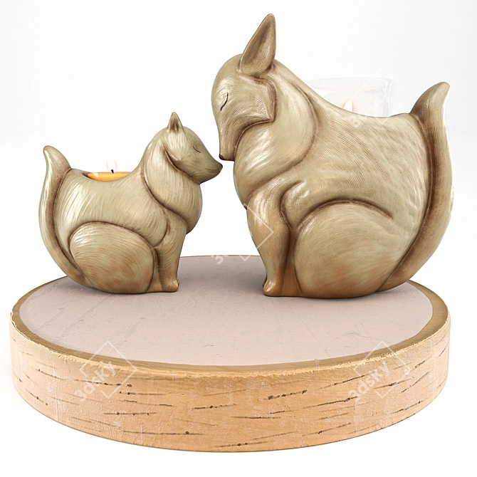 Sleek Fox Candle Holder 3D model image 2