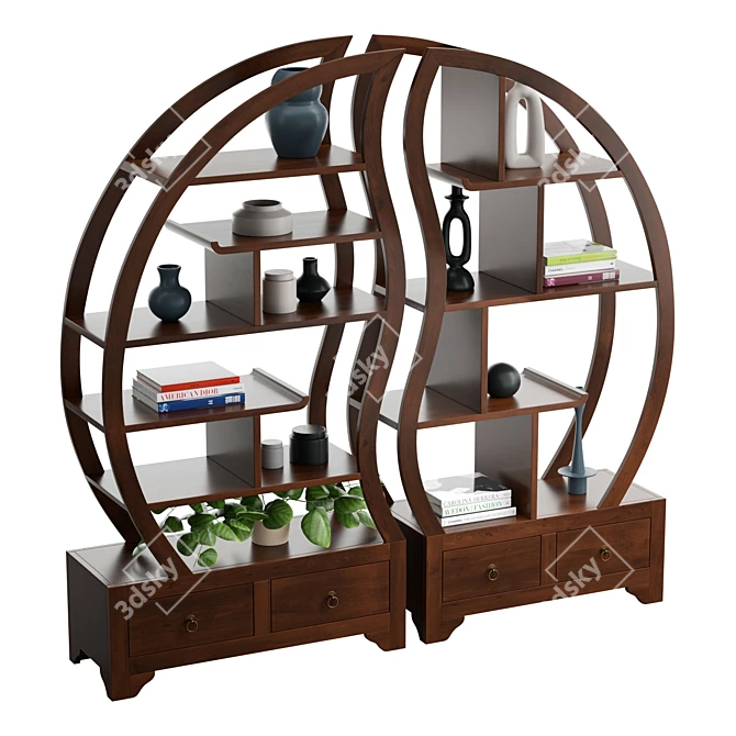 Yin Yang Teak Sphere Bookcase 3D model image 1