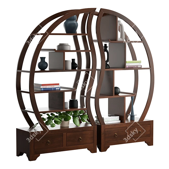 Yin Yang Teak Sphere Bookcase 3D model image 3