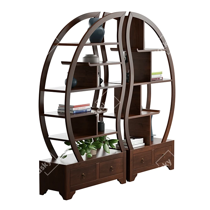 Yin Yang Teak Sphere Bookcase 3D model image 4