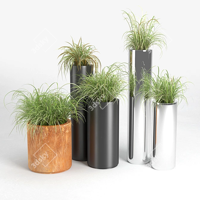 Elegant Metal Vases Collection 3D model image 1