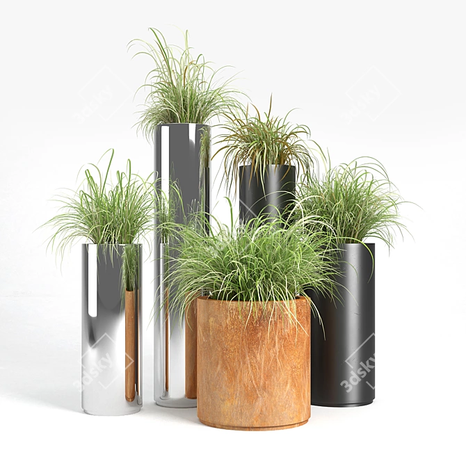 Elegant Metal Vases Collection 3D model image 3