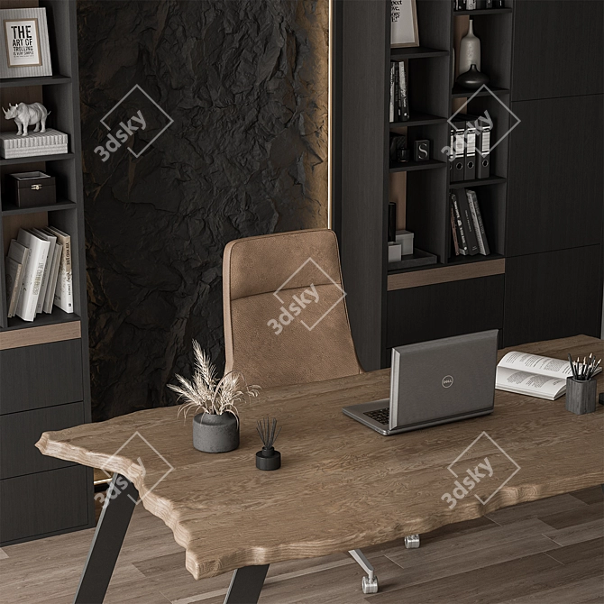 Executive Black Wood Office Desk 3D model image 2