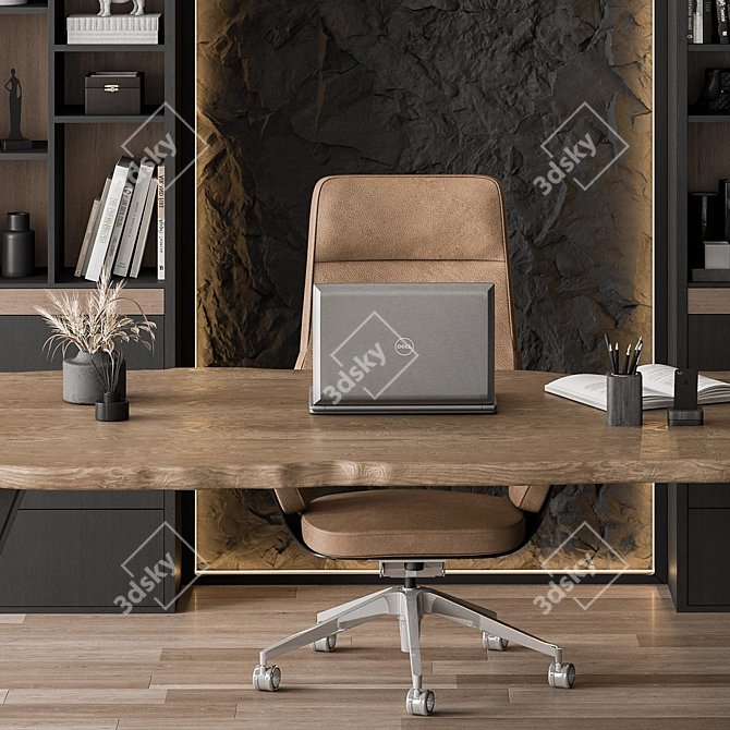 Executive Black Wood Office Desk 3D model image 3