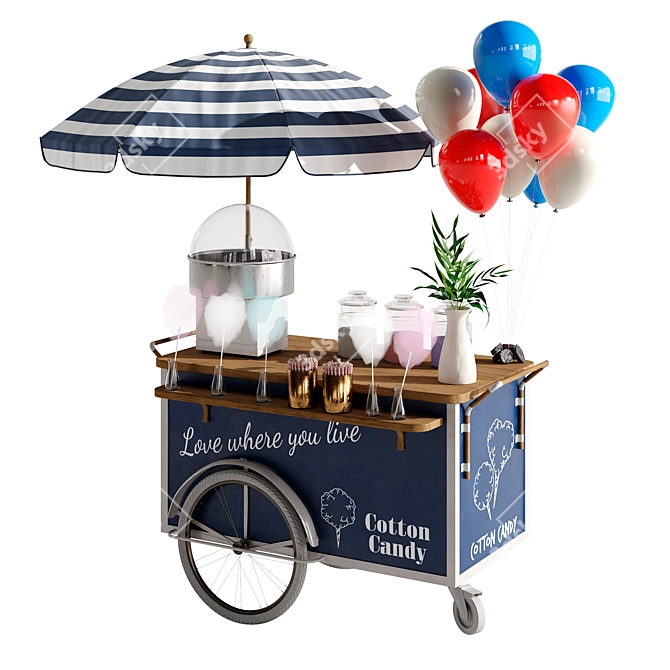 Vintage Cotton Candy Cart Kit 3D model image 2