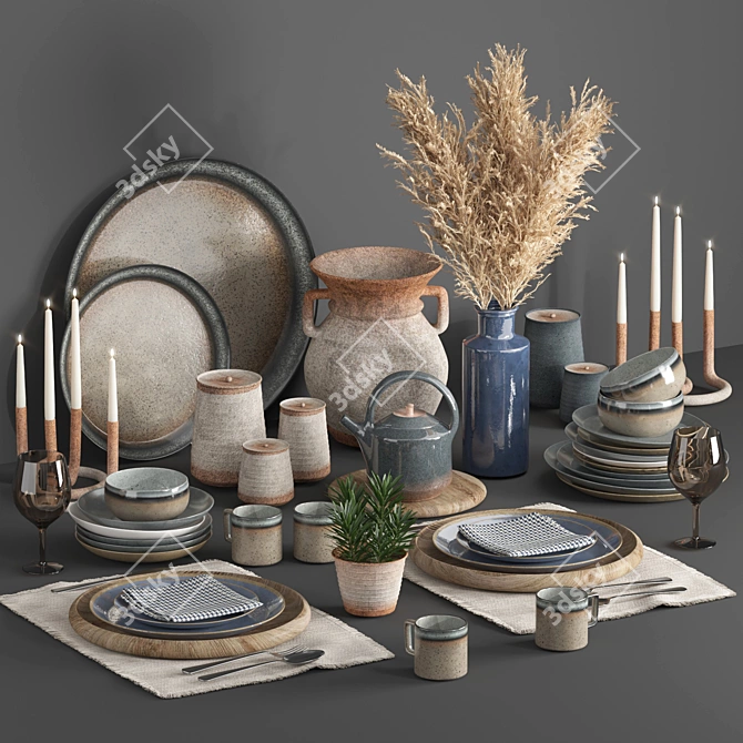 Modern Tableware Set with V-Ray 3D model image 1