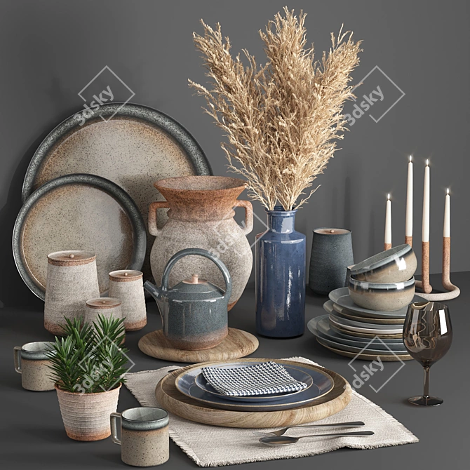 Modern Tableware Set with V-Ray 3D model image 2