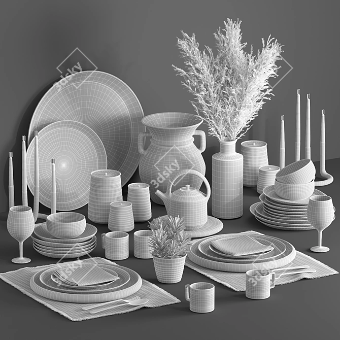 Modern Tableware Set with V-Ray 3D model image 5