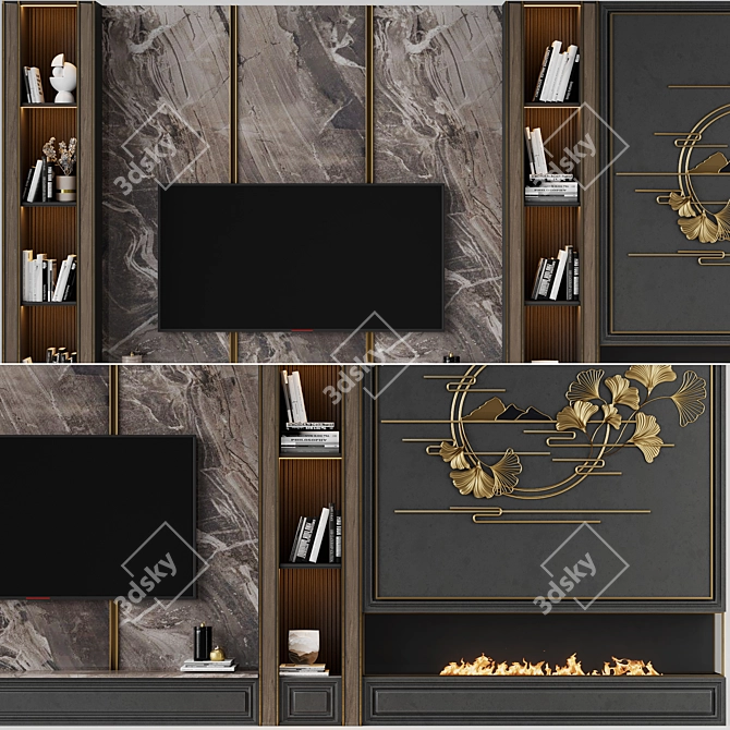 Modern TV Zone with Fireplace 3D model image 2