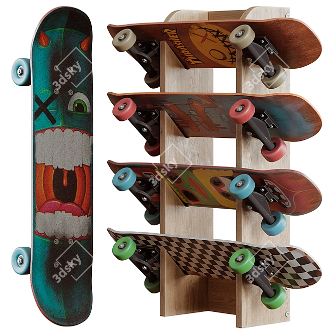 Printed Skateboard Set 3D model image 1