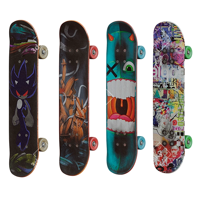 Printed Skateboard Set 3D model image 2