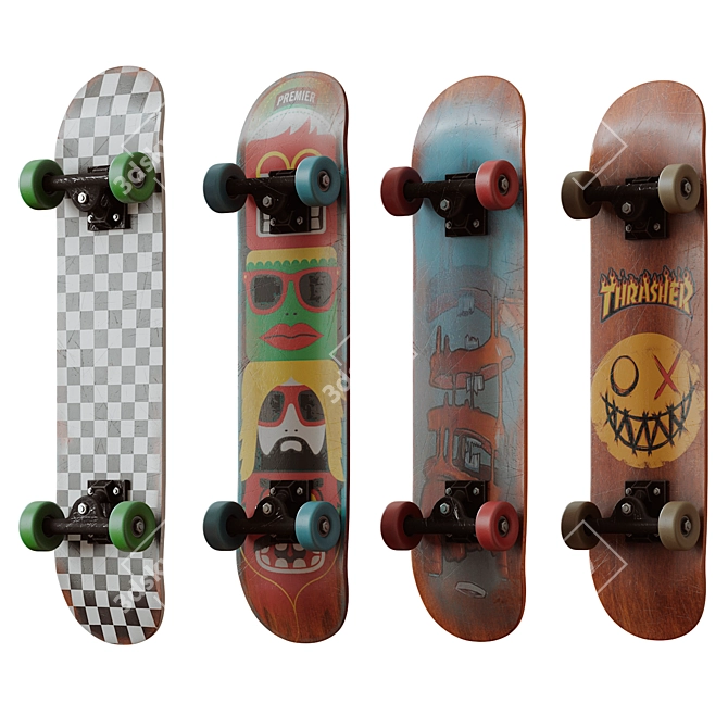 Printed Skateboard Set 3D model image 3