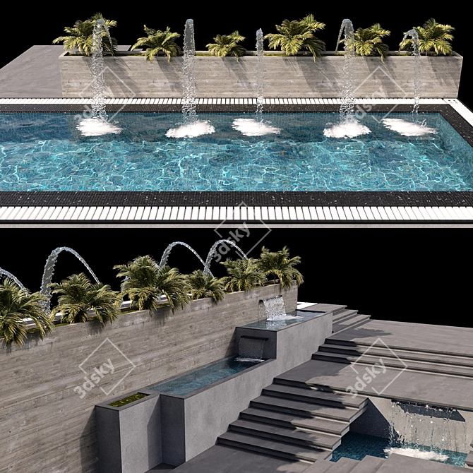 Pool No68 & Landscape 3D Model 3D model image 2