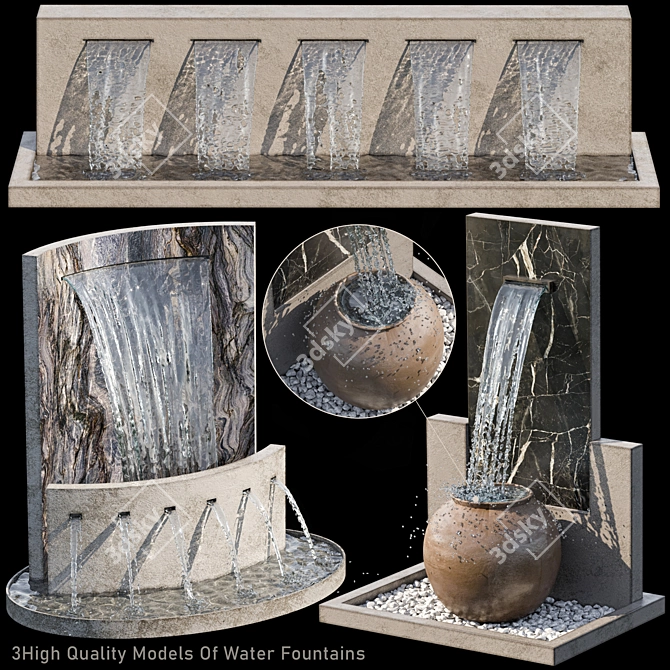 Cascading Water Fountains Garden Decor 3D model image 1