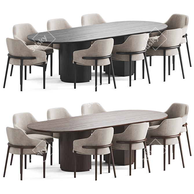 Velvet Upholstered Wood Dining Set 3D model image 1