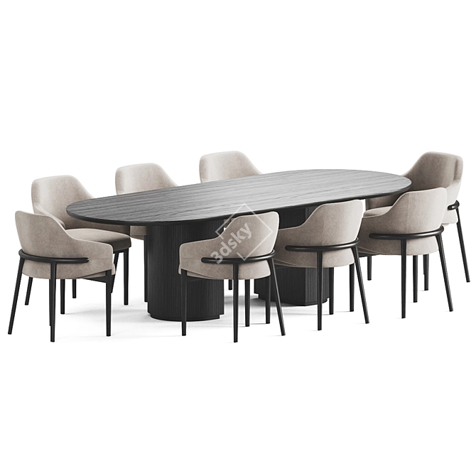 Velvet Upholstered Wood Dining Set 3D model image 2