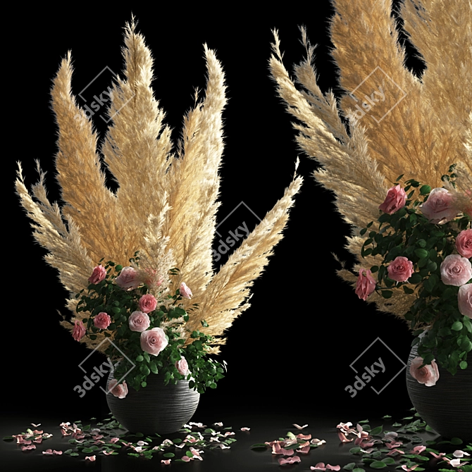 Elegant Pampas Grass Rose Decor 3D model image 1