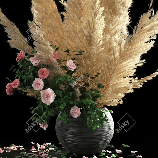 Elegant Pampas Grass Rose Decor 3D model image 2