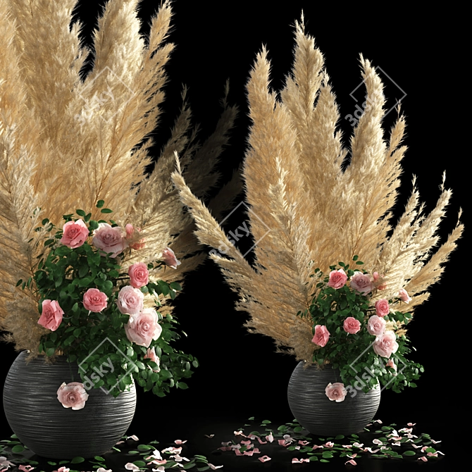 Elegant Pampas Grass Rose Decor 3D model image 3