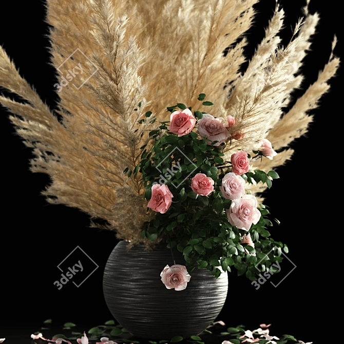 Elegant Pampas Grass Rose Decor 3D model image 5