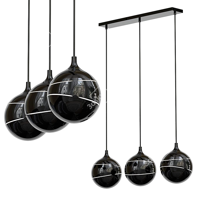 Black Carved Glass Pendant Light 3D model image 2